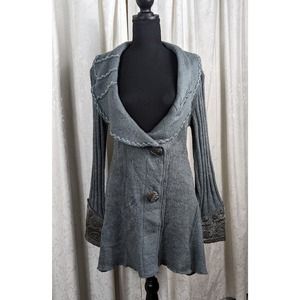 NWT Dress Barn Grey Funky Embellished Wool Blend Long Length Cardigan sz L